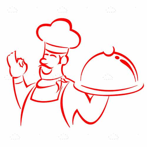 Abstract Chef with Tray in Sketch Style
